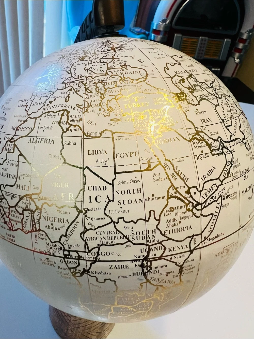 White and Gold Decorative Globe Accent for Wall Display